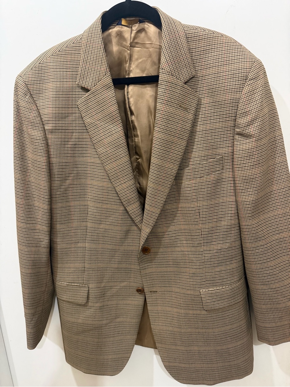 Brooks Brothers Tan Houndstooth Sport Coat Plaid 44R Wool